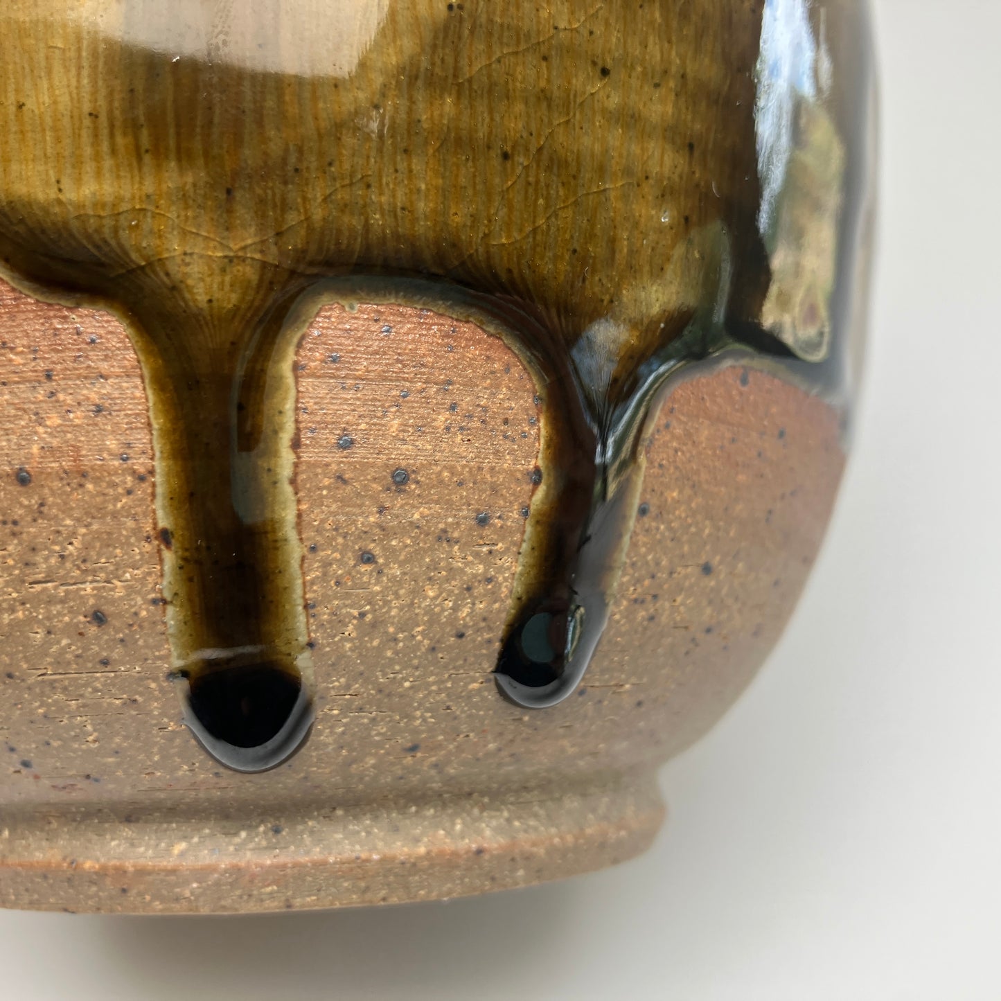 Tall Vase with Amber Ash Glaze and Brushed Slip