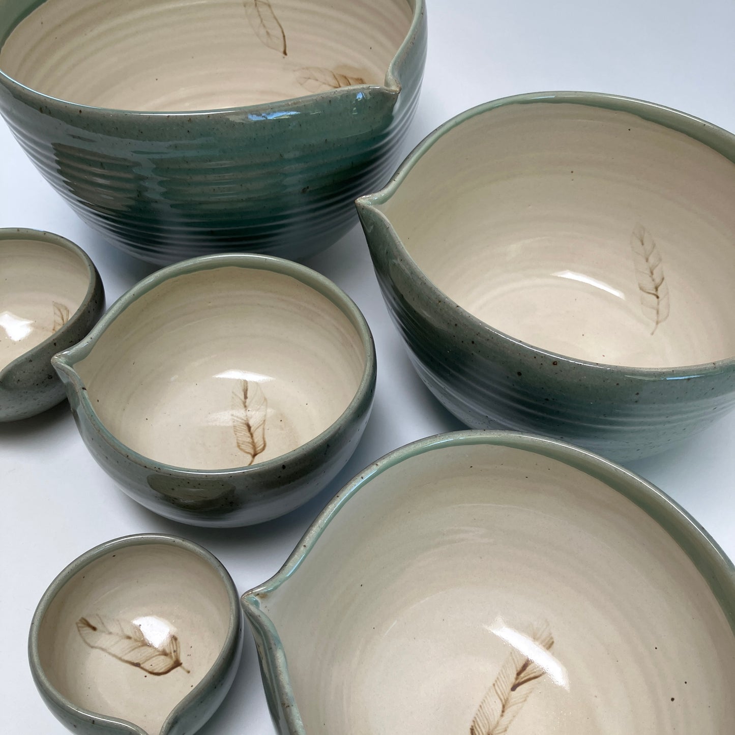 Six Piece Nesting Set of Bowls (Decorated with Feathers)