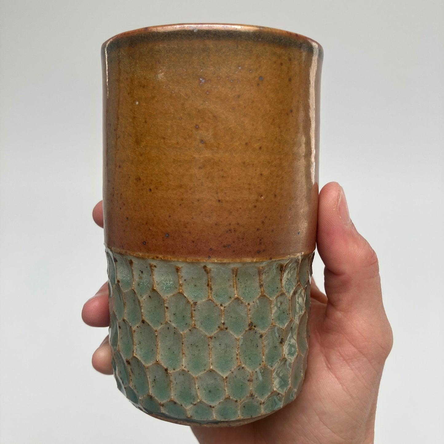 Tumbler With Potato Vine and Hexagons