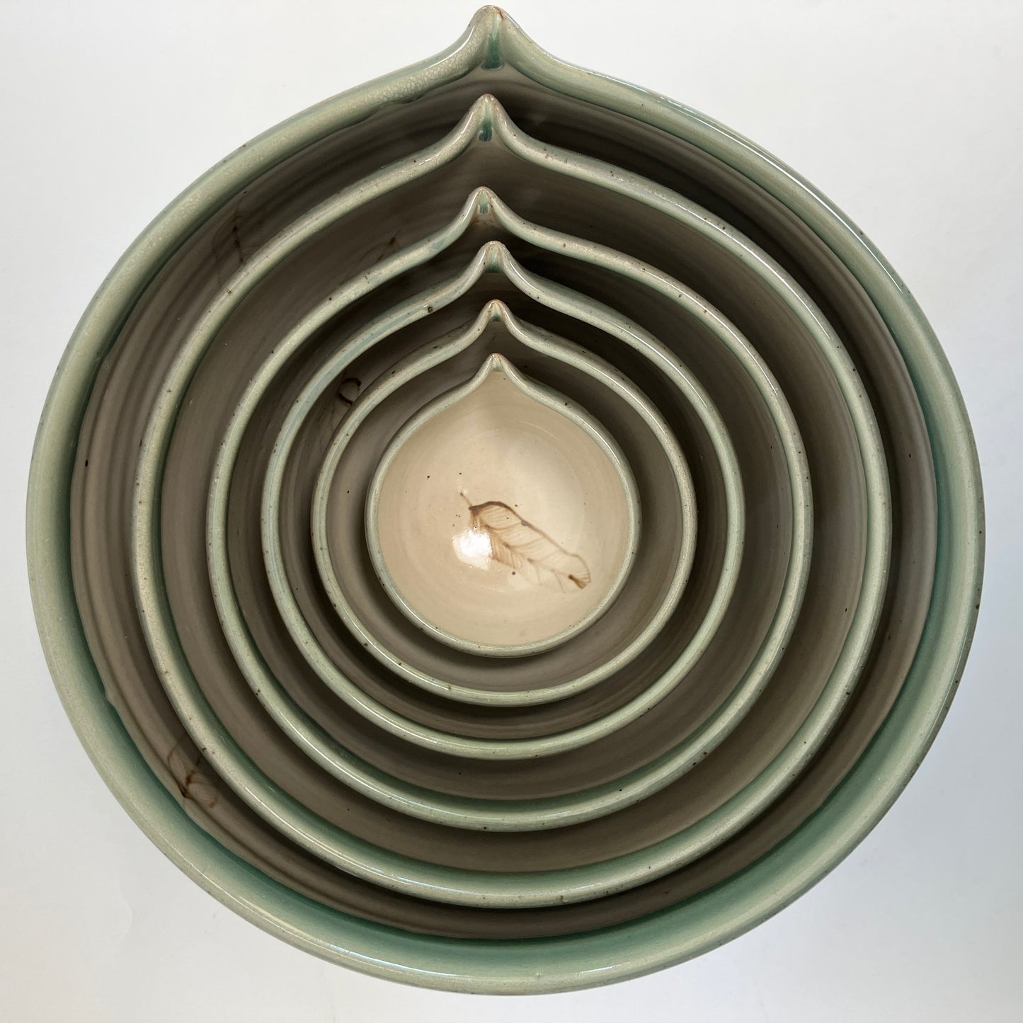 Six Piece Nesting Set of Bowls (Decorated with Feathers)