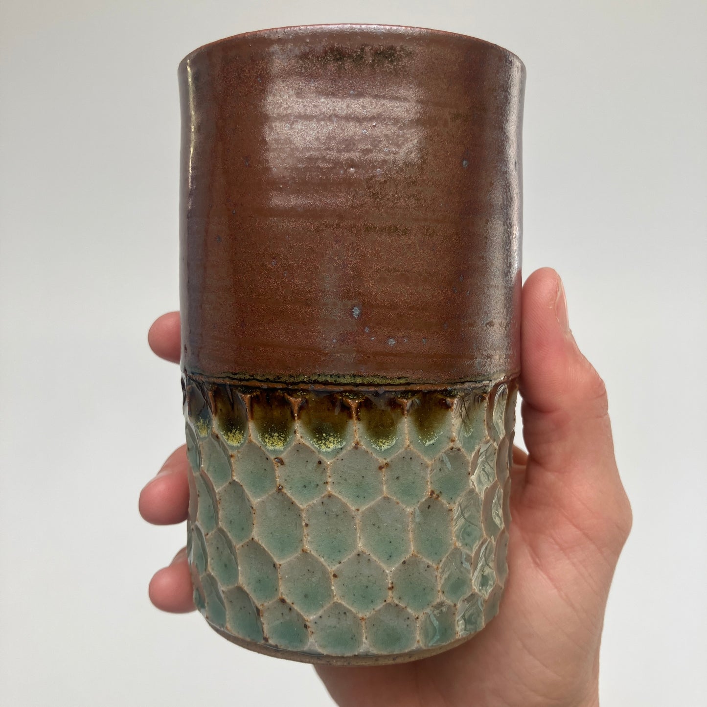 Tumbler With Potato Vine and Hexagons