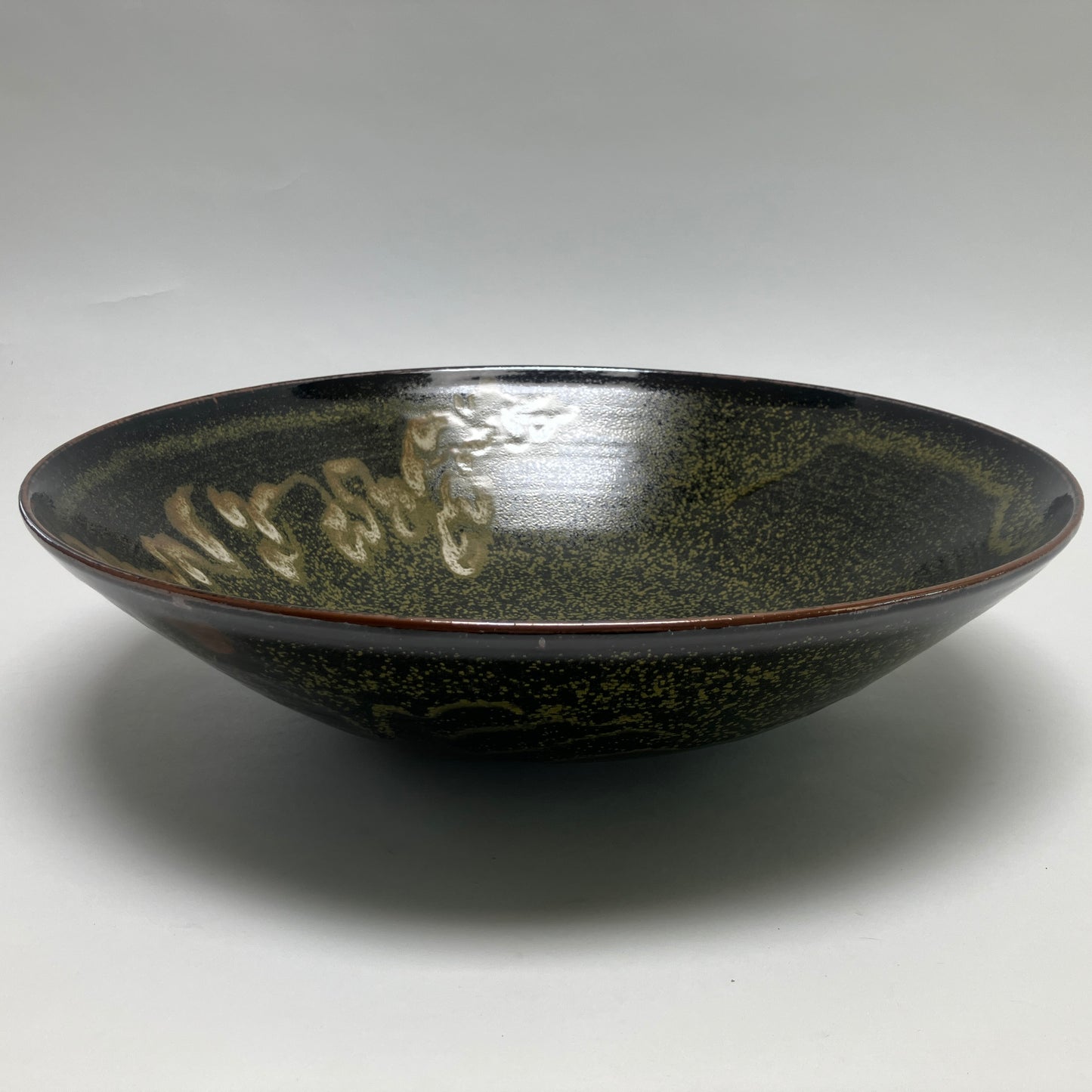 Large Serving Bowl in Teadust with Cream White Glaze Overlay