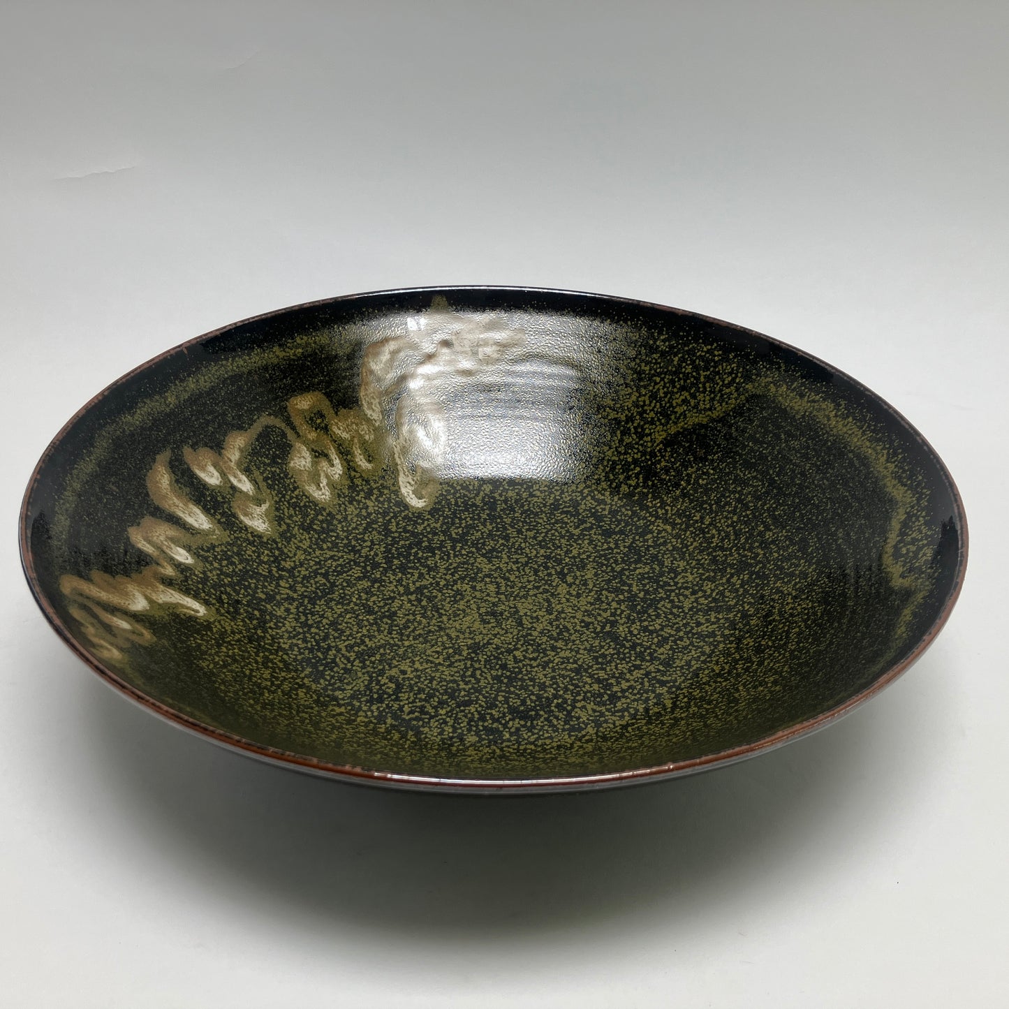 Large Serving Bowl in Teadust with Cream White Glaze Overlay