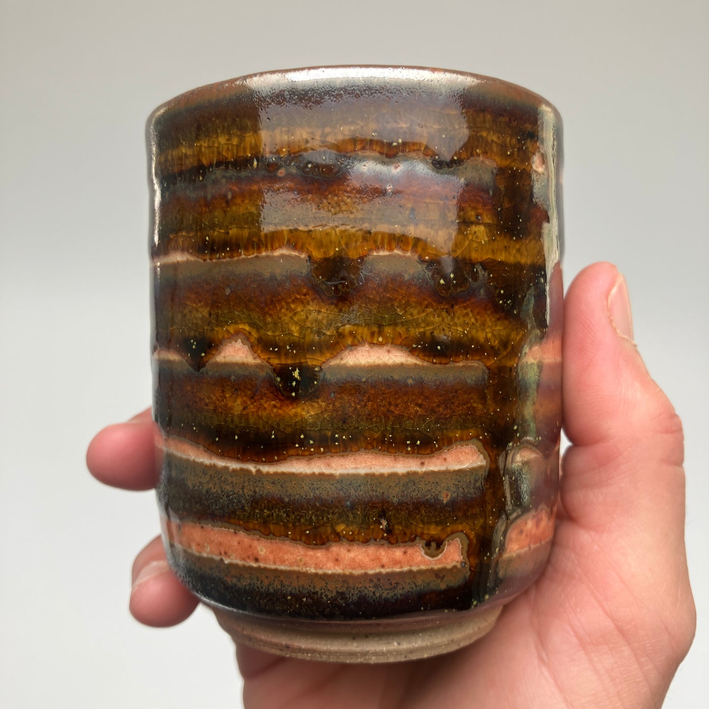 Teacup With Shino and Teadust Glaze Overlay