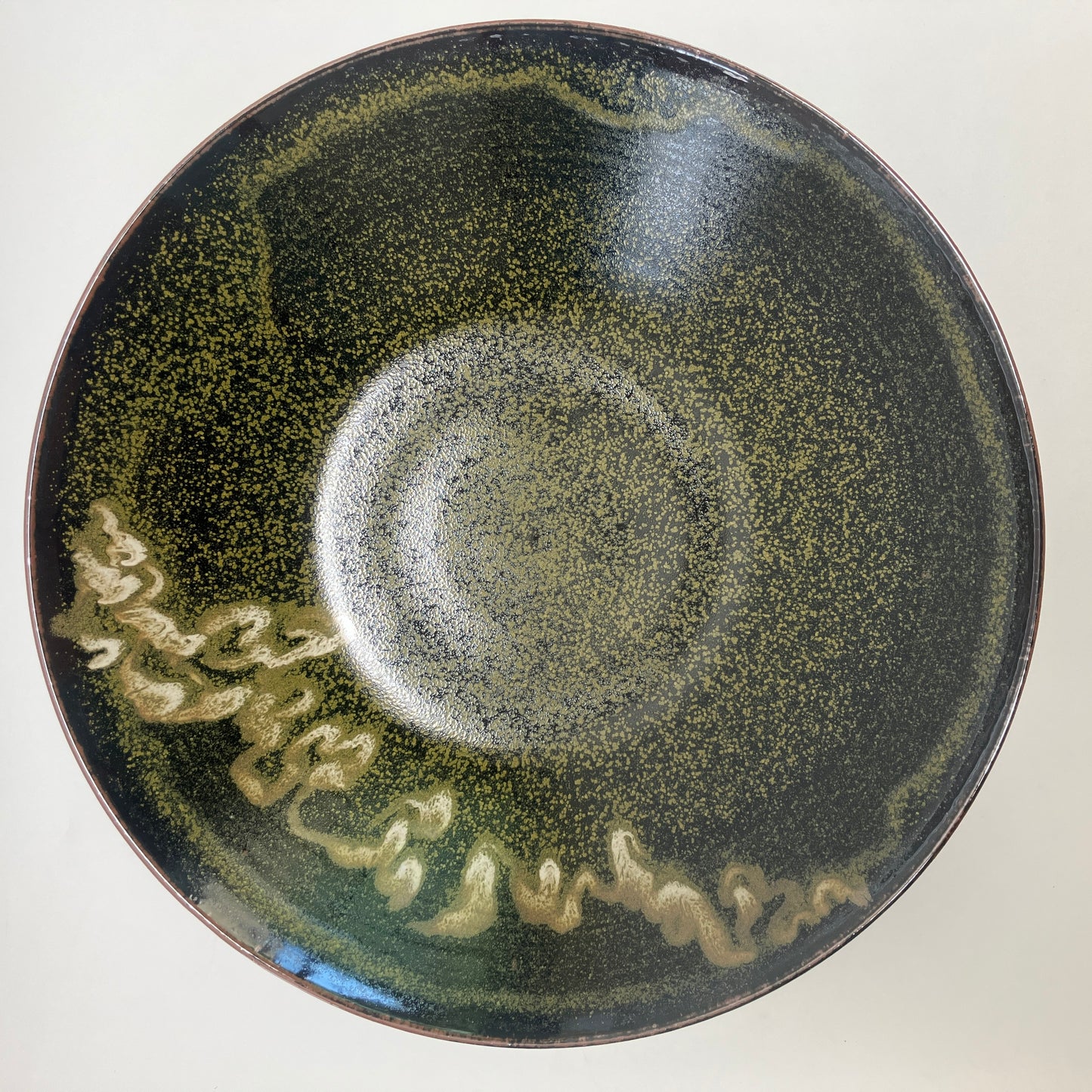 Large Serving Bowl in Teadust with Cream White Glaze Overlay