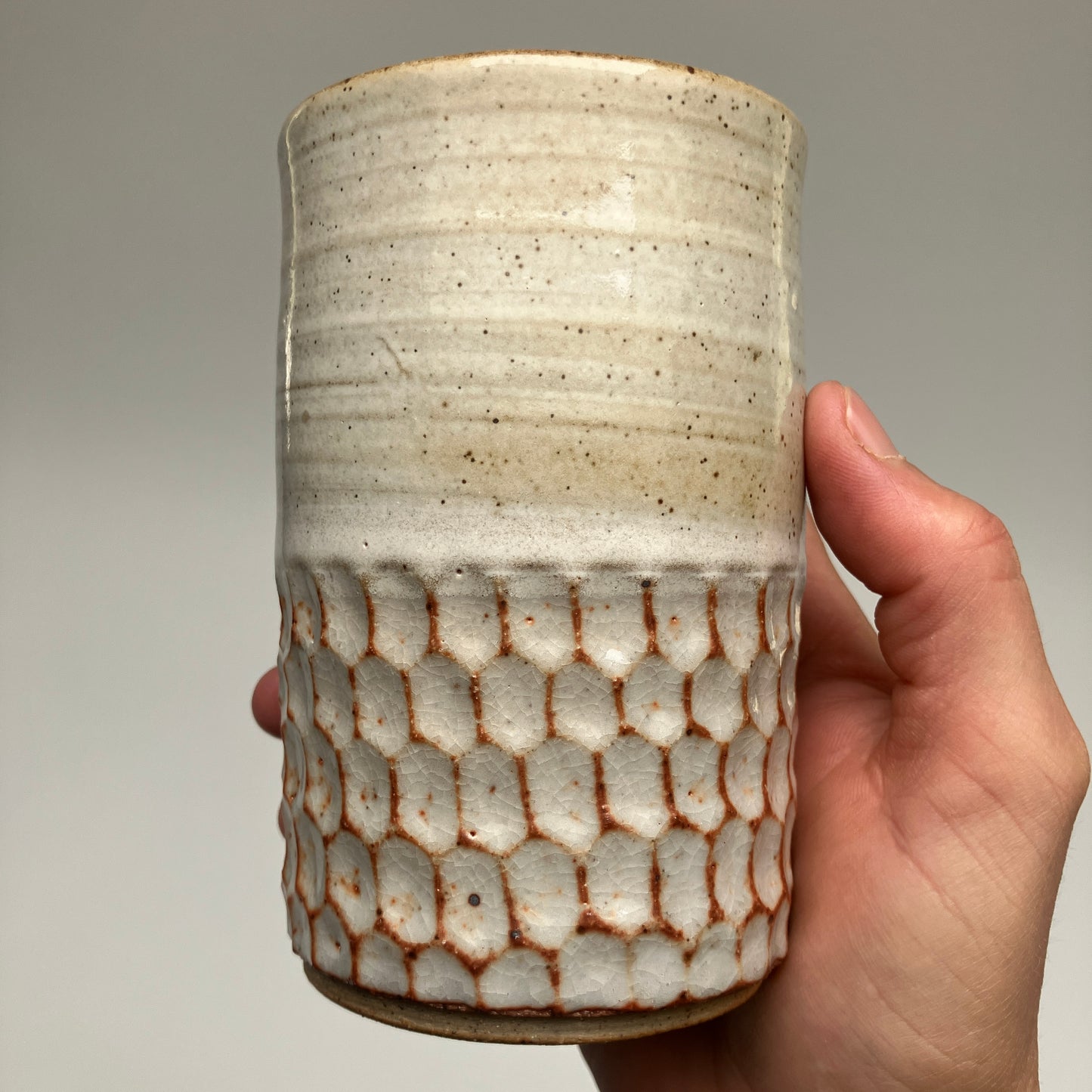 Tumbler With Wheat and Hexagons
