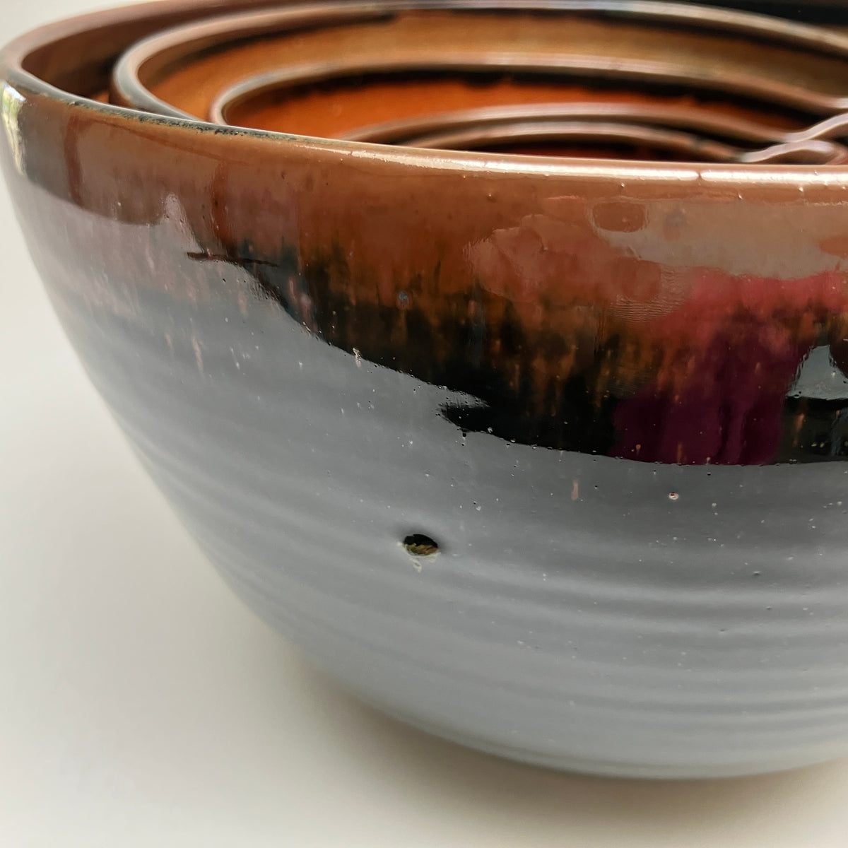 Six Piece Nesting Set of Bowls with Slip Marbling