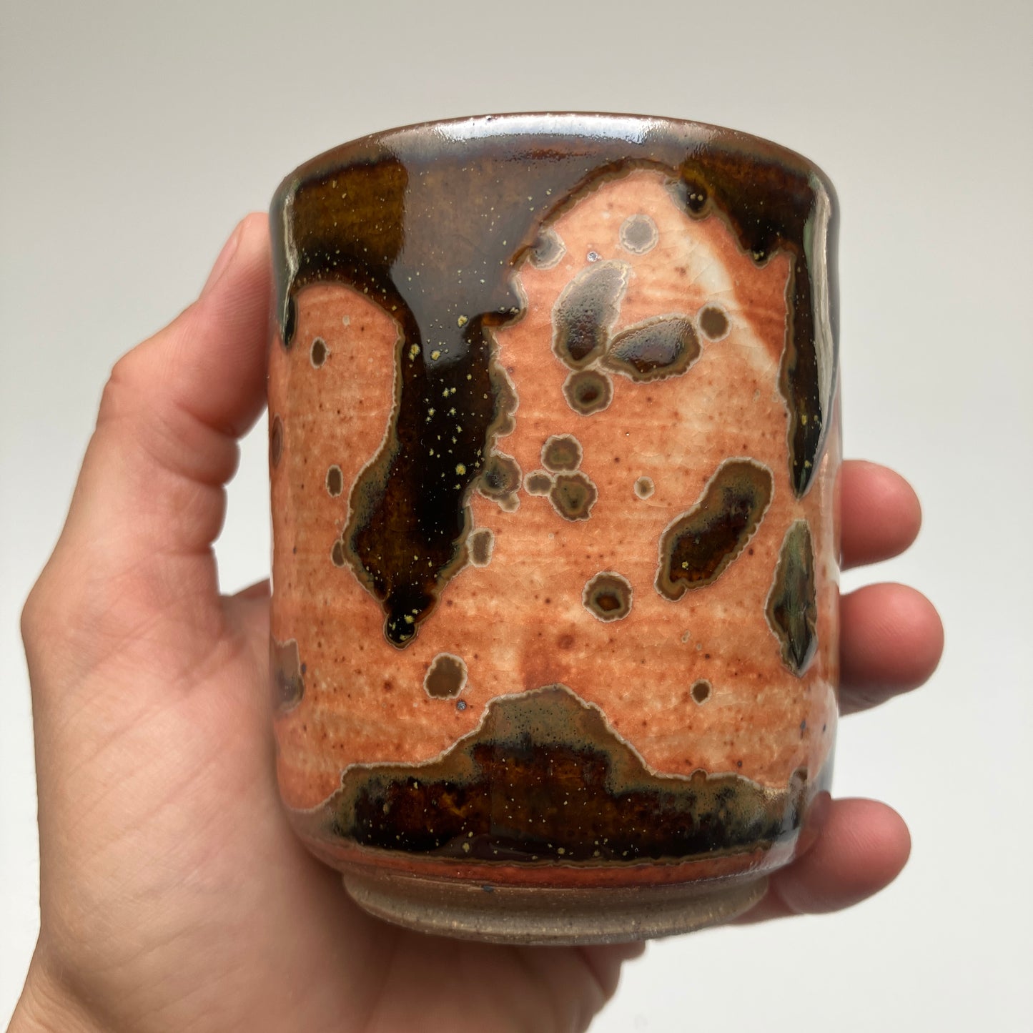 Teacup With Shino and Teadust Glaze Overlay