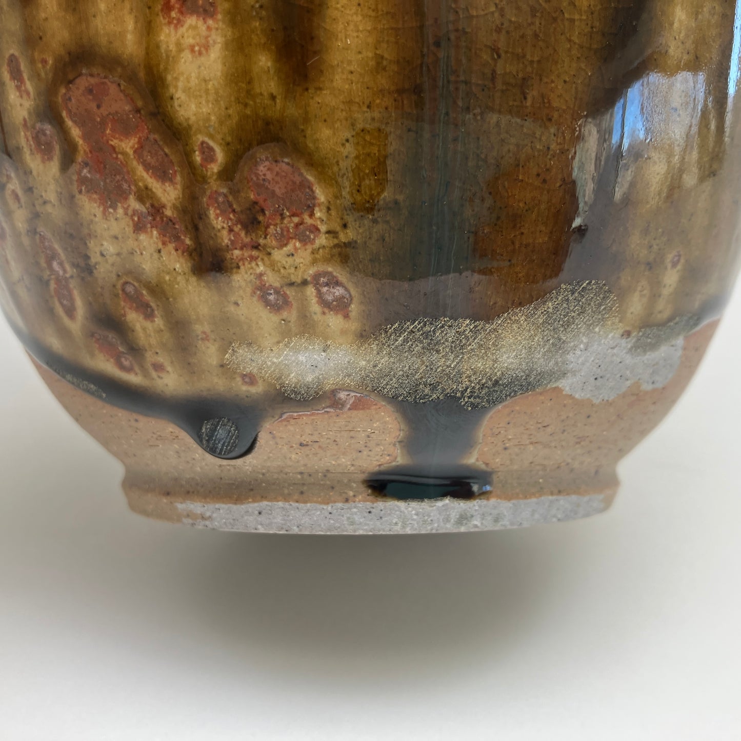 Tall Vase with Amber Ash Glaze and Brushed Slip