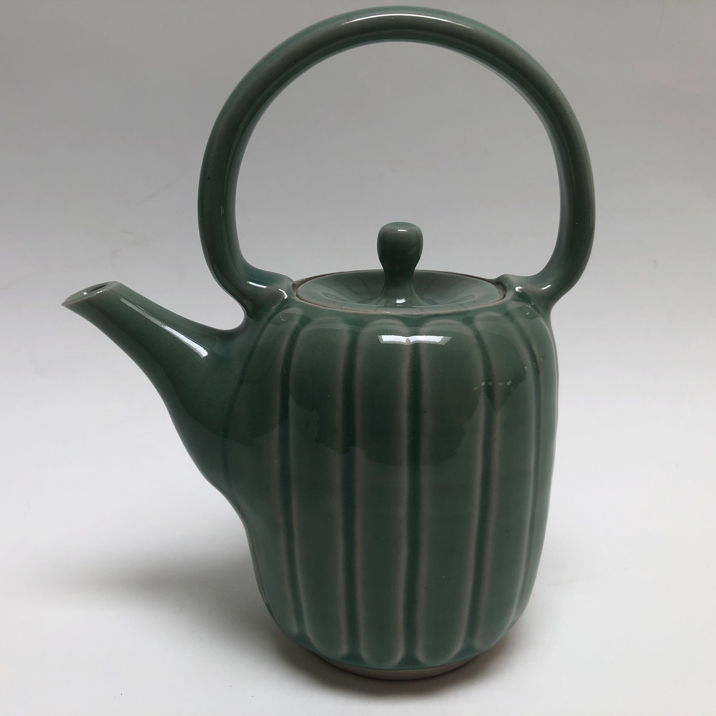 Graceful Thrown and Textured Celadon Porcelain hot Teapot