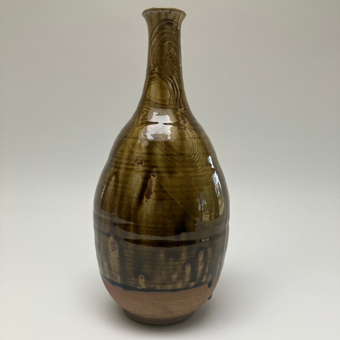 Tall Vase with Amber Ash Glaze and Brushed Slip