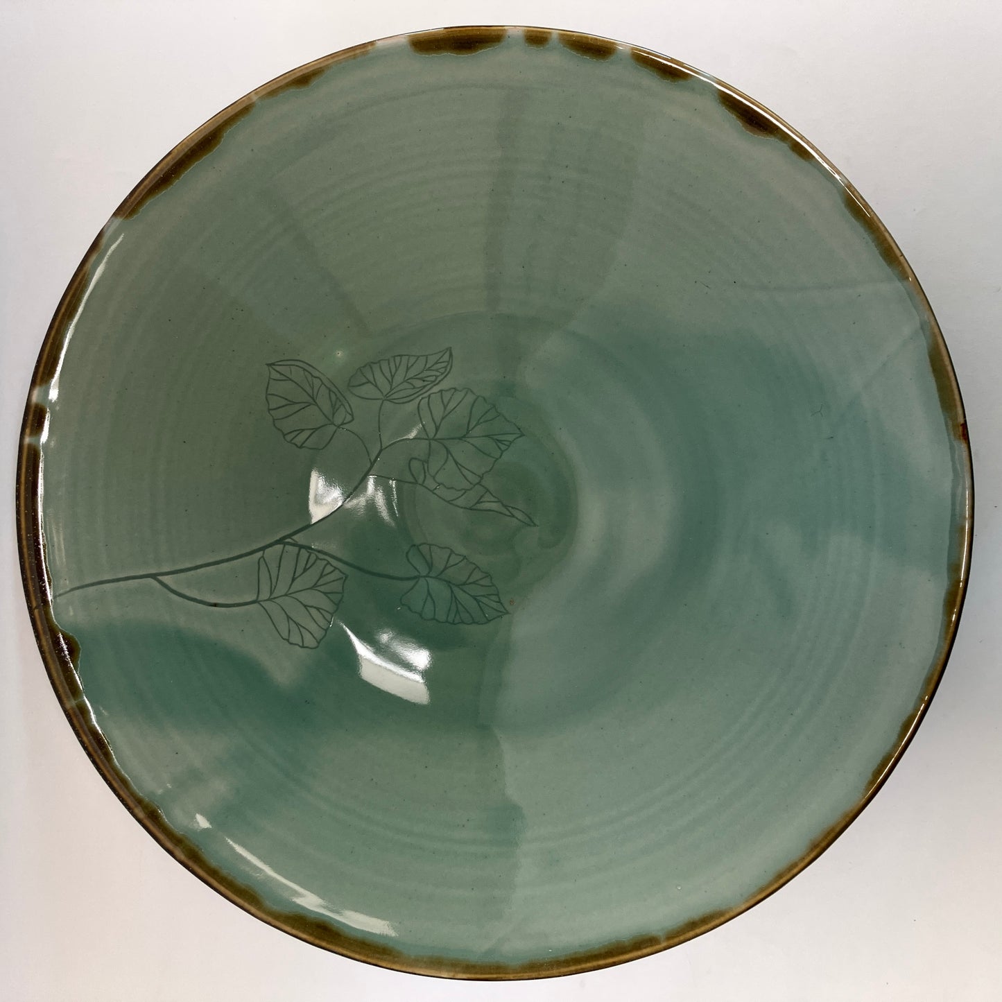 Large Serving Bowl with Cottonwood Leaves