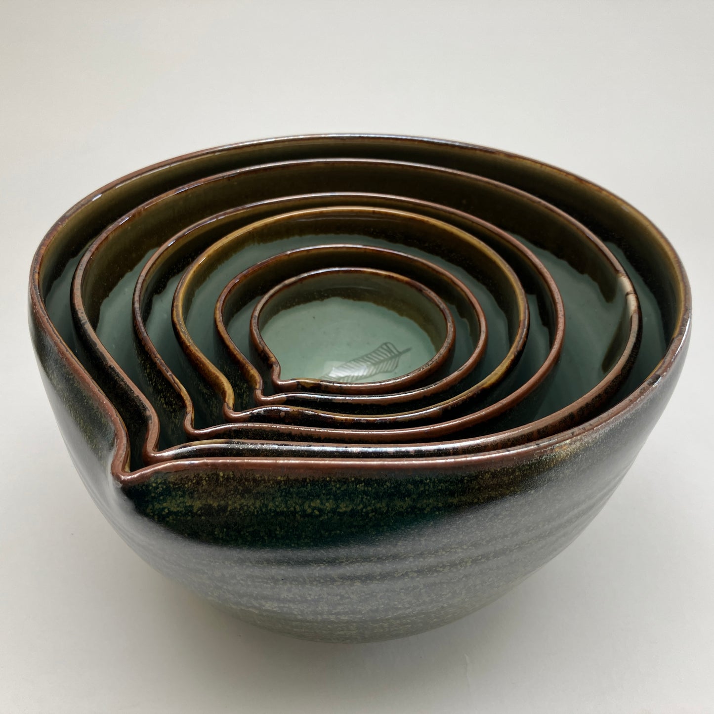 Six Piece Nesting Set of Bowls (Decorated with Feathers)