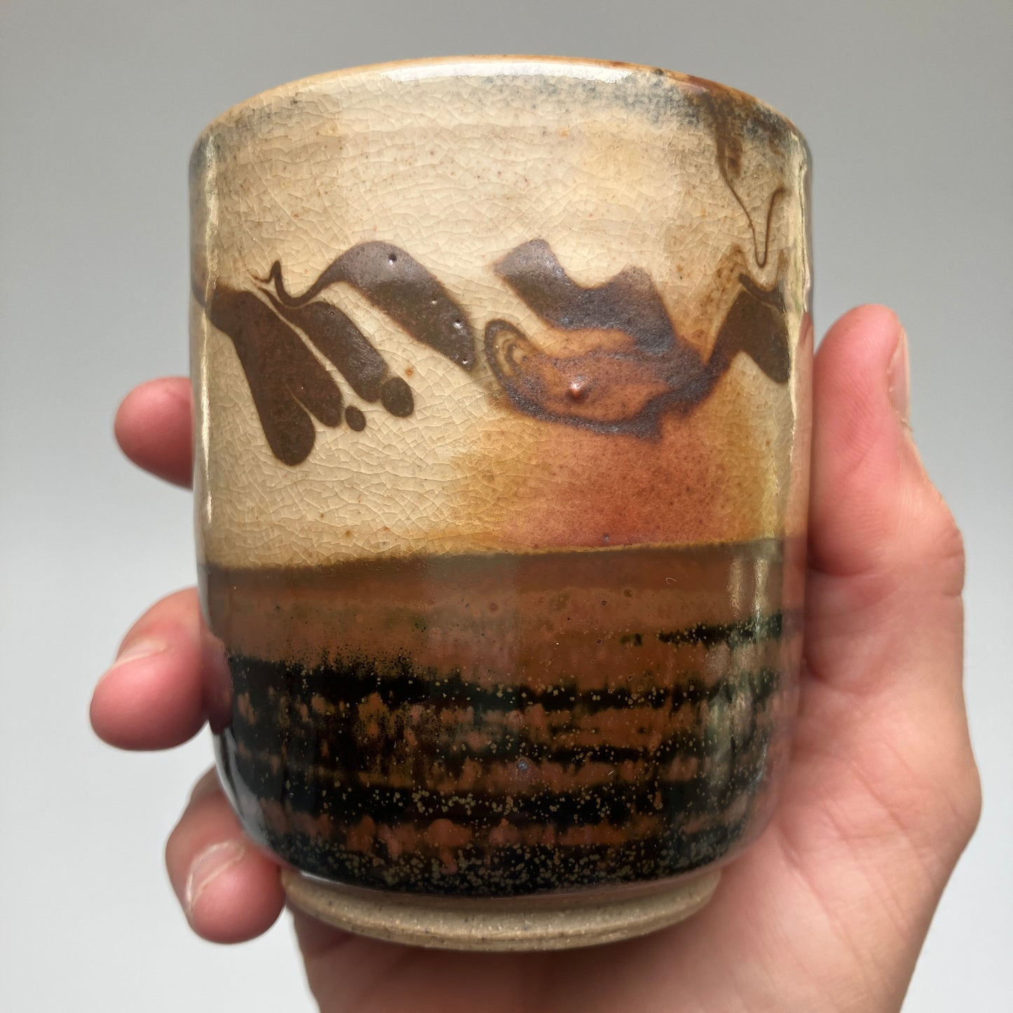 Teacup With Marbled Slip and Tenmoku