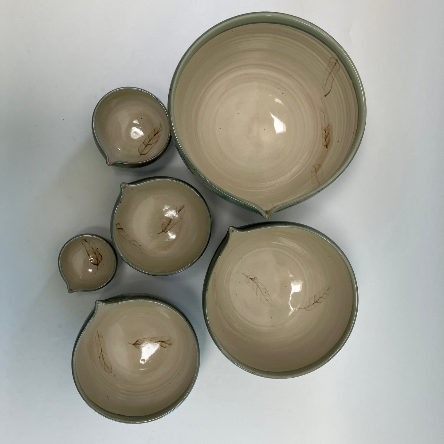 Six Piece Nesting Set of Bowls (Decorated with Feathers)