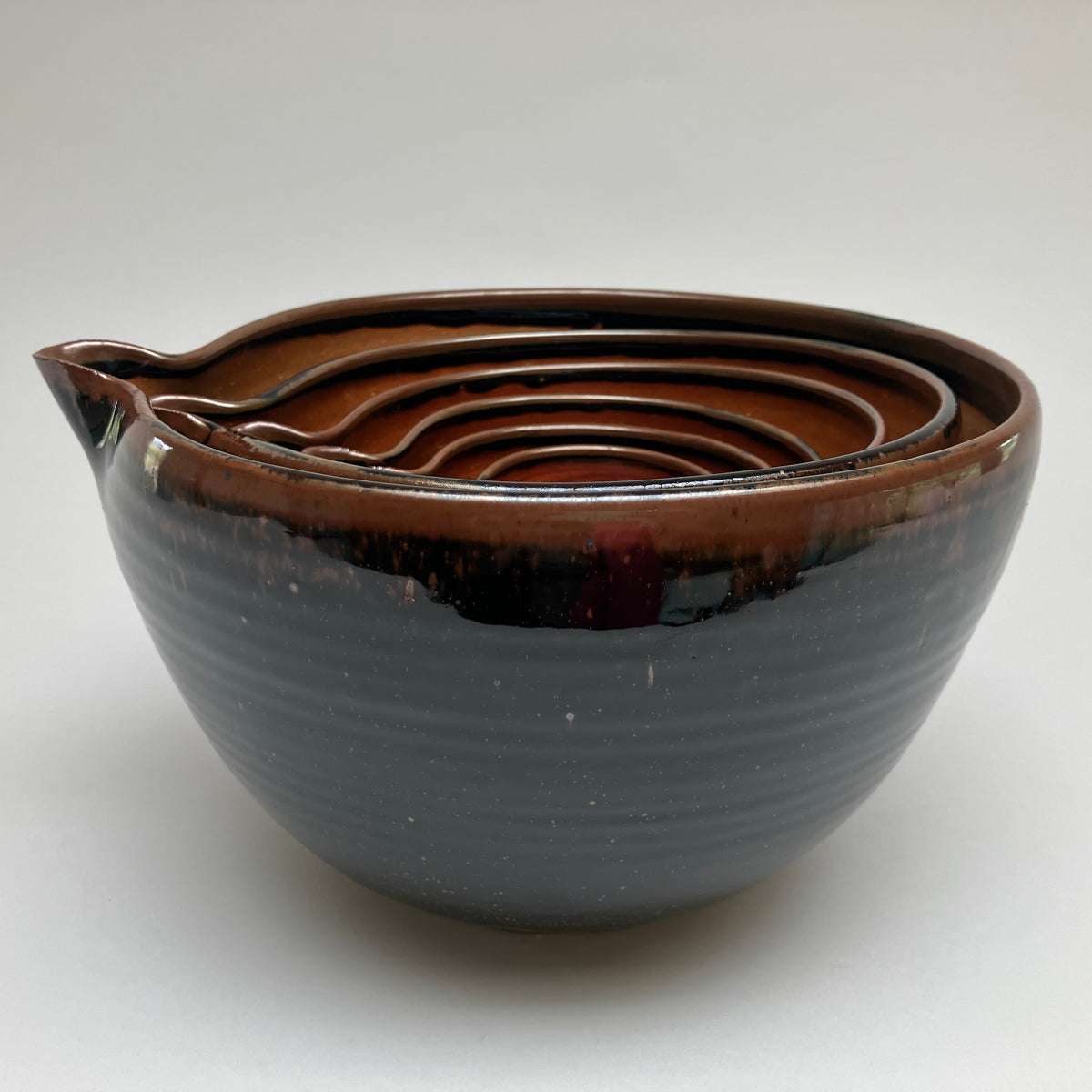 Six Piece Nesting Set of Bowls with Slip Marbling
