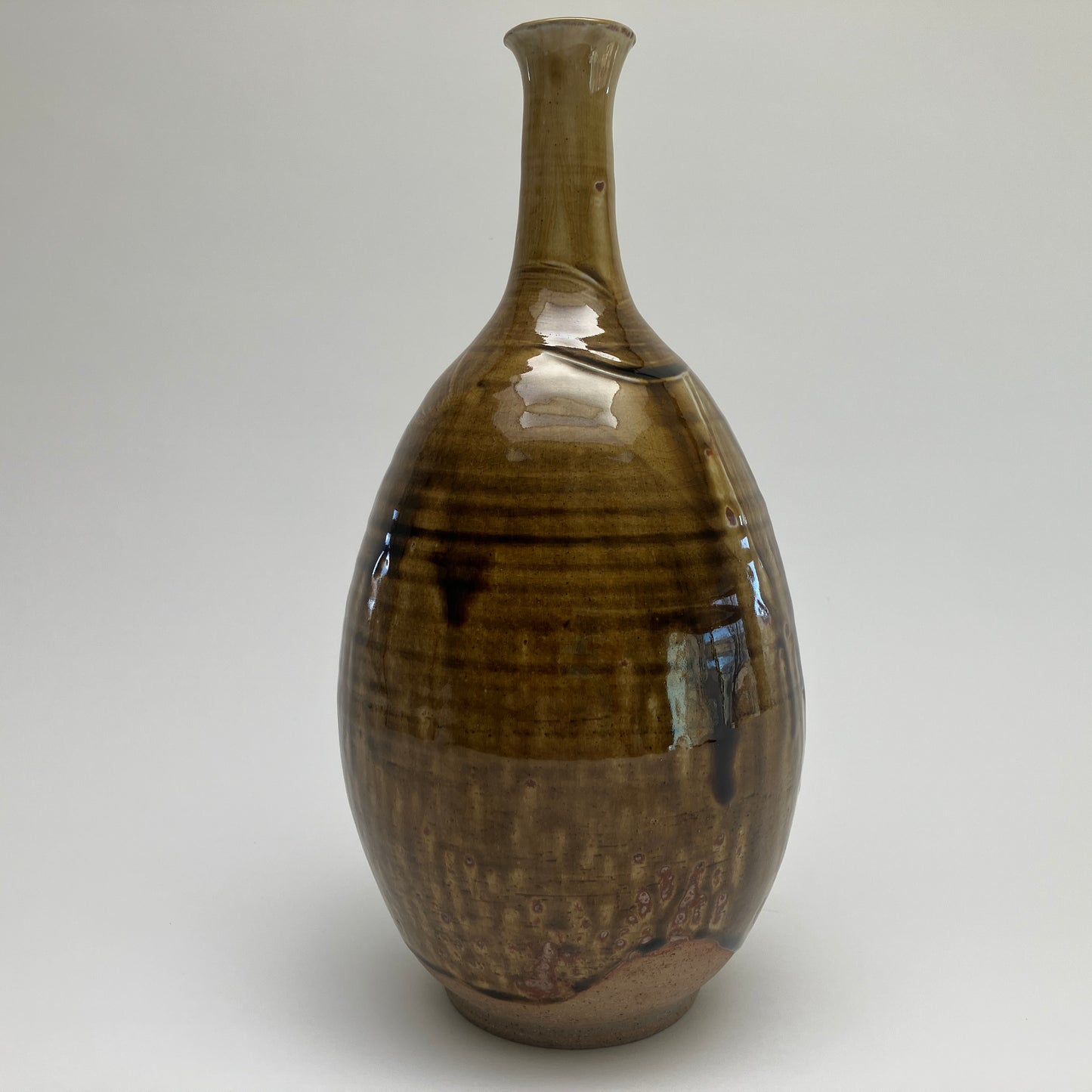 Tall Vase with Amber Ash Glaze and Brushed Slip