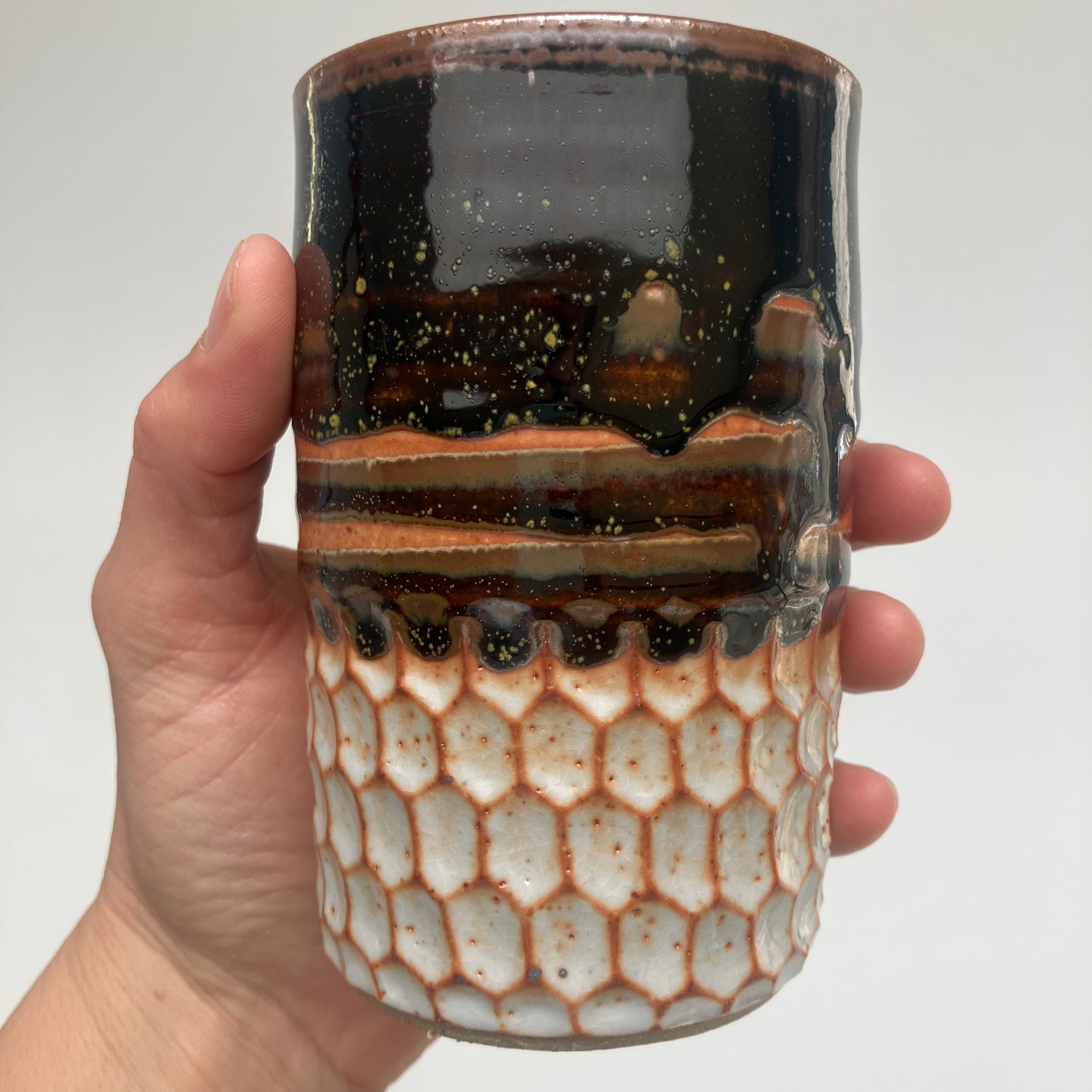 Tumbler With Glaze Overlay And Hexagons