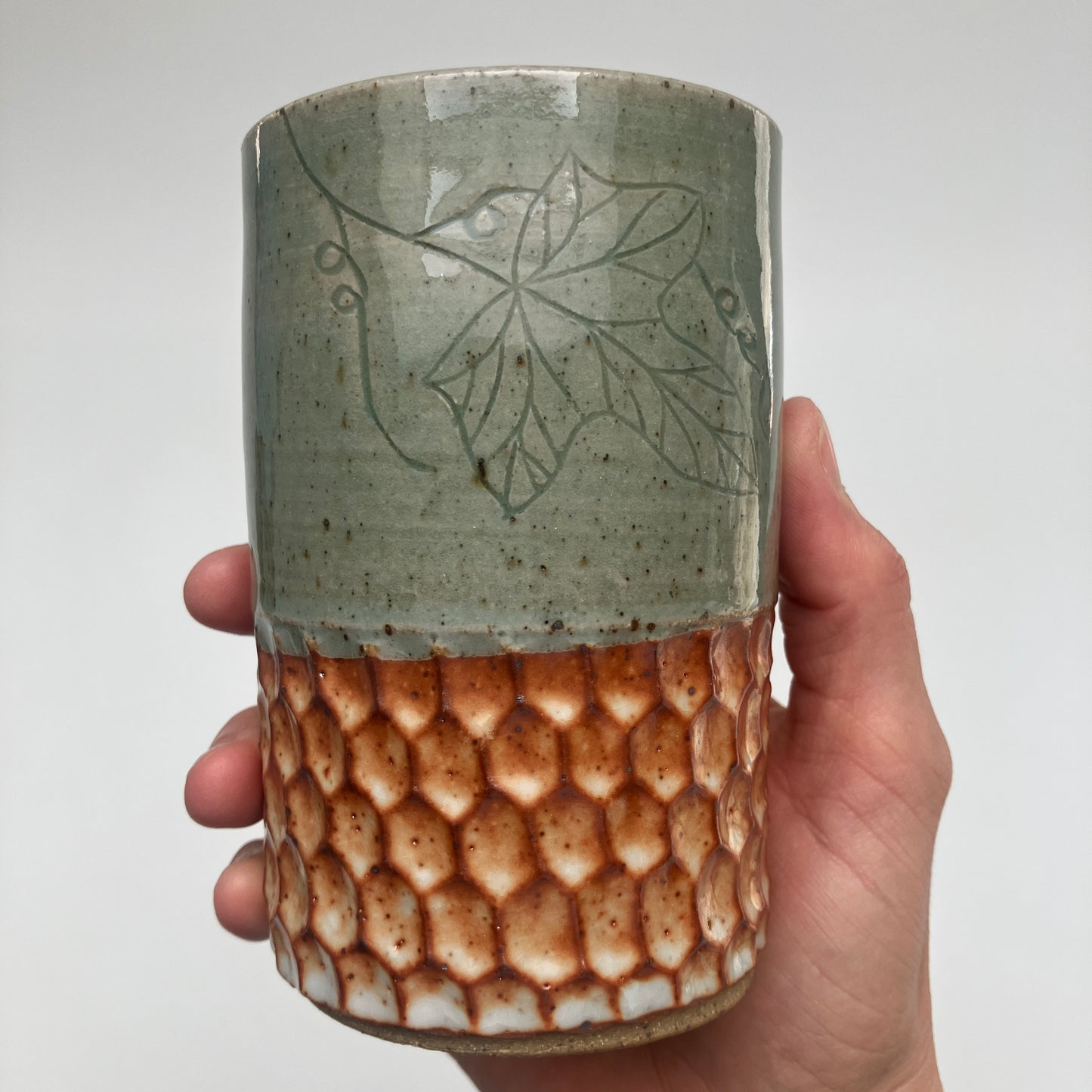 Tumbler With Potato Vine and Hexagons