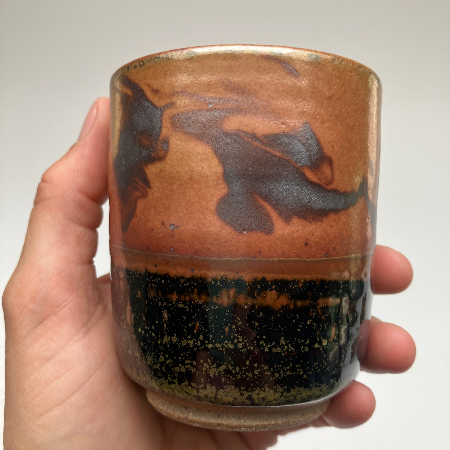 Teacup With Marbled Slip and Tenmoku