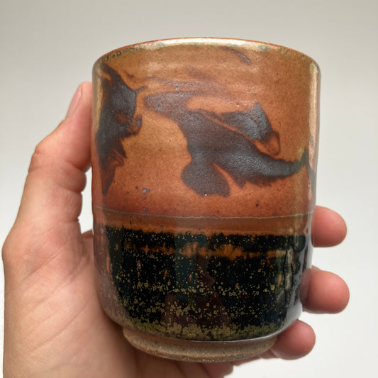 Teacup With Marbled Slip and Tenmoku