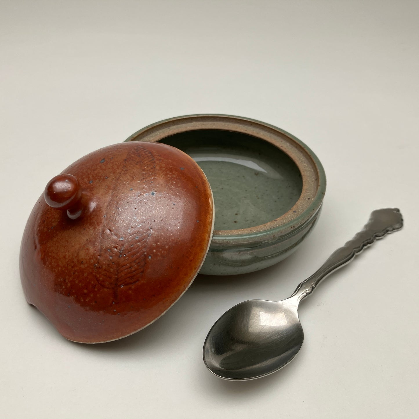 Shino and Celadon Salt Cellar