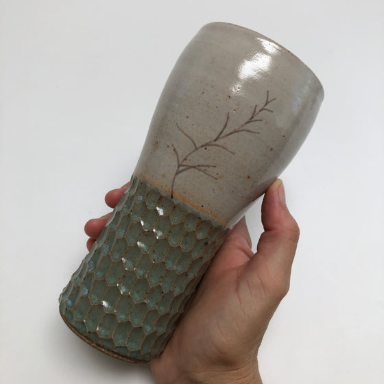 Hand Carved Ceramic Beer Pint