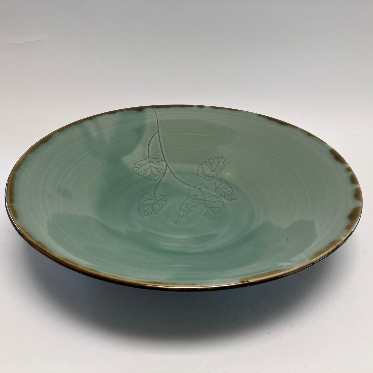 Large Serving Bowl with Cottonwood Leaves