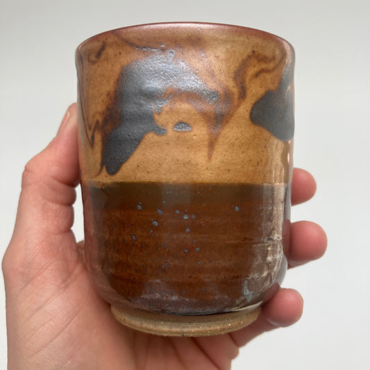 Teacup With Marbled Slip and Tenmoku