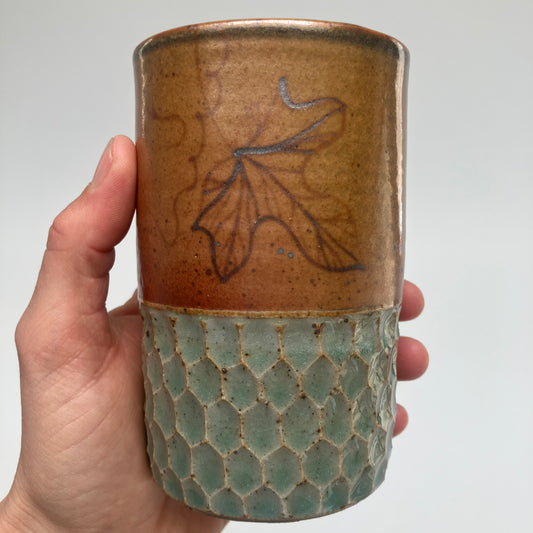 Tumbler With Potato Vine and Hexagons
