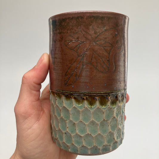 Tumbler With Potato Vine and Hexagons