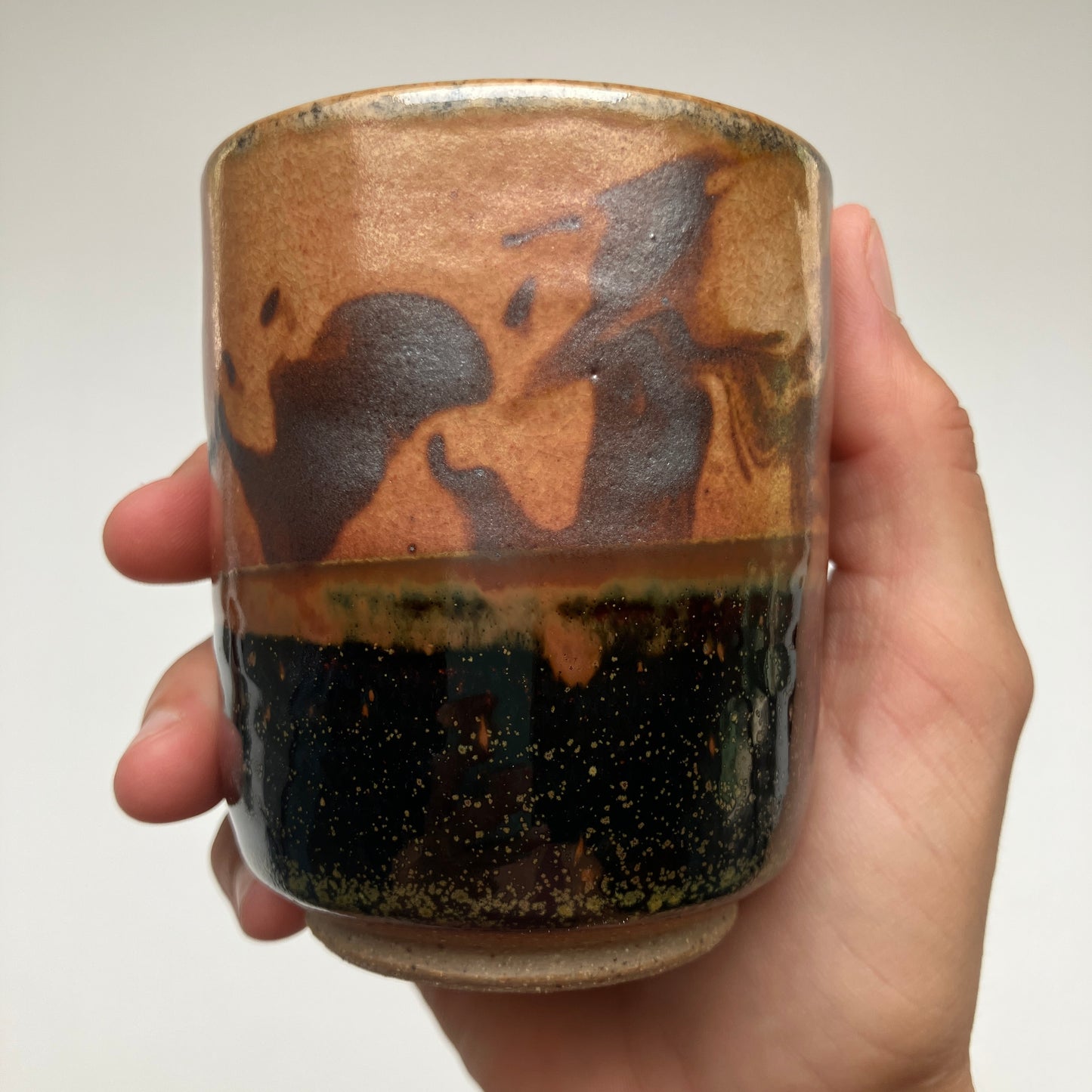 Teacup With Marbled Slip and Tenmoku