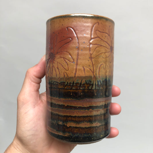 Tumbler With Daisies and Glaze Overlay