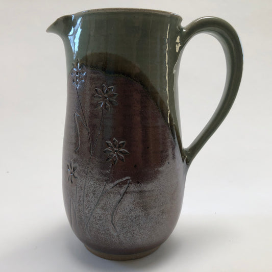 Pitcher with Stamped Floral Design