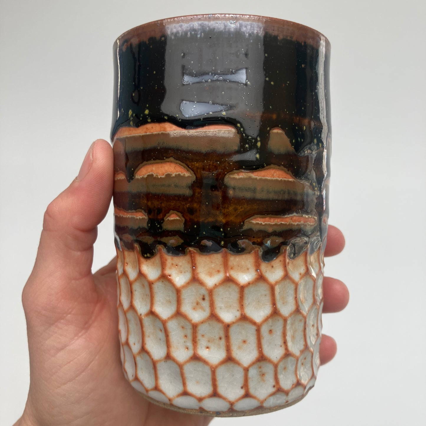 Tumbler With Glaze Overlay And Hexagons