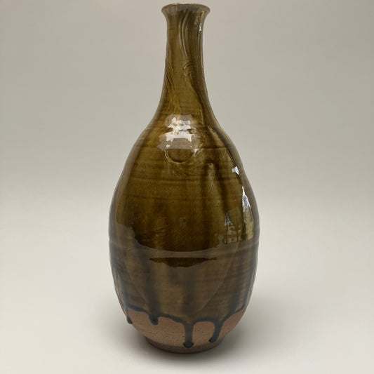 Tall Vase with Amber Ash Glaze and Brushed Slip