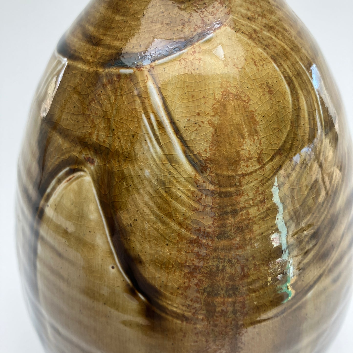 Tall Vase with Amber Ash Glaze and Brushed Slip