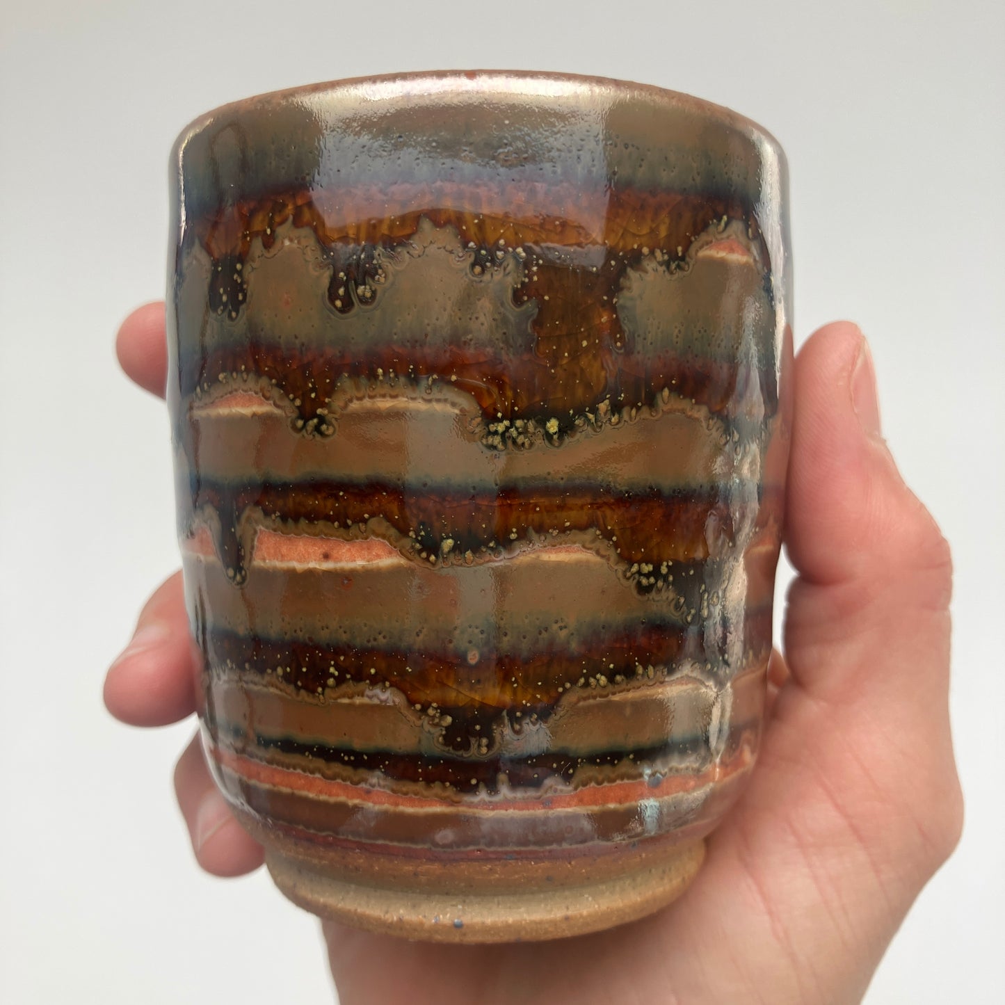 Teacup With Shino and Teadust Glaze Overlay