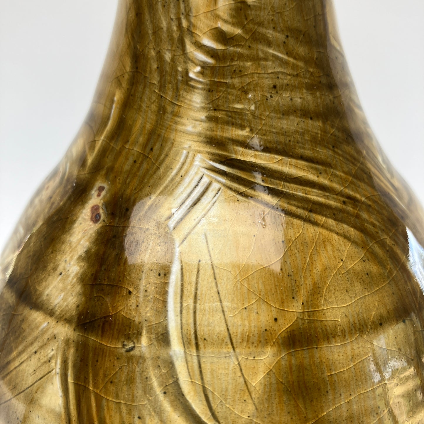Tall Vase with Amber Ash Glaze and Brushed Slip