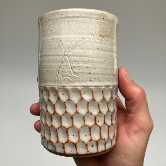 Tumbler With Wheat and Hexagons