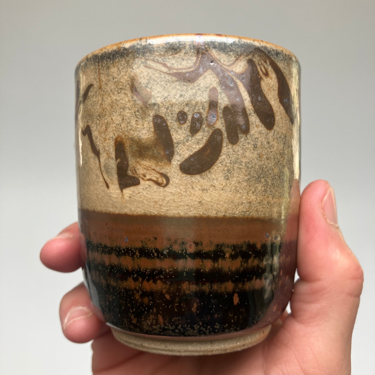 Teacup With Marbled Slip and Tenmoku