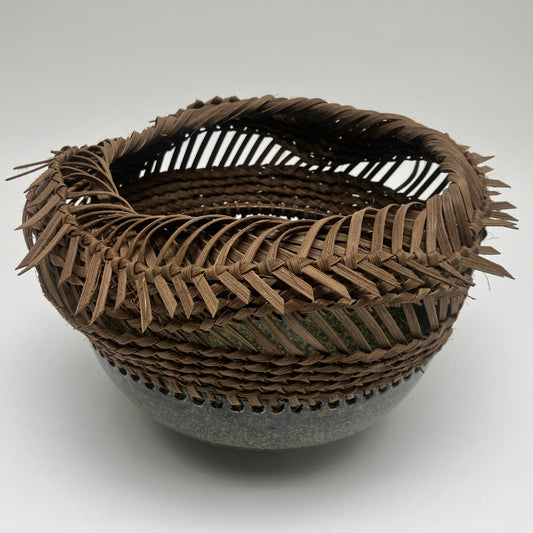 Stoneware and Rattan Sculpture with Neolithic Weave