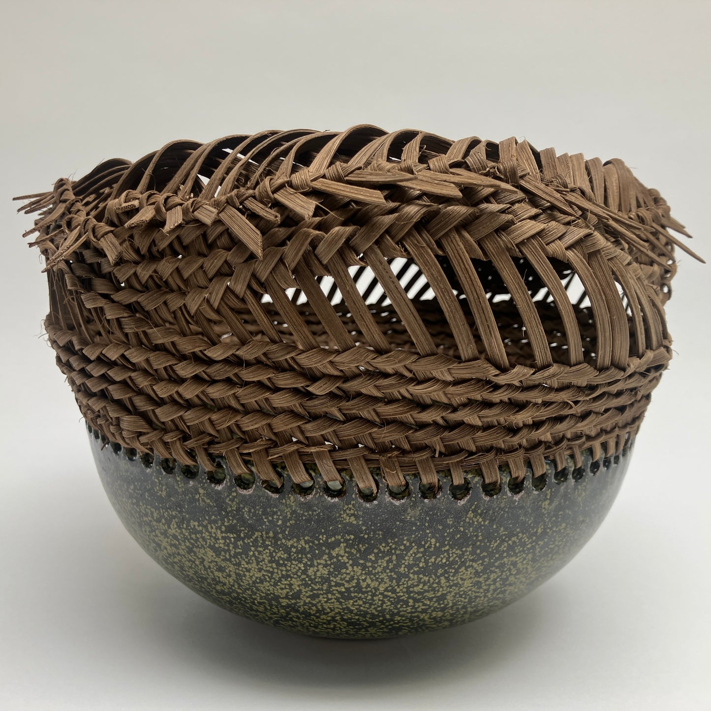 Stoneware and Rattan Sculpture with Neolithic Weave