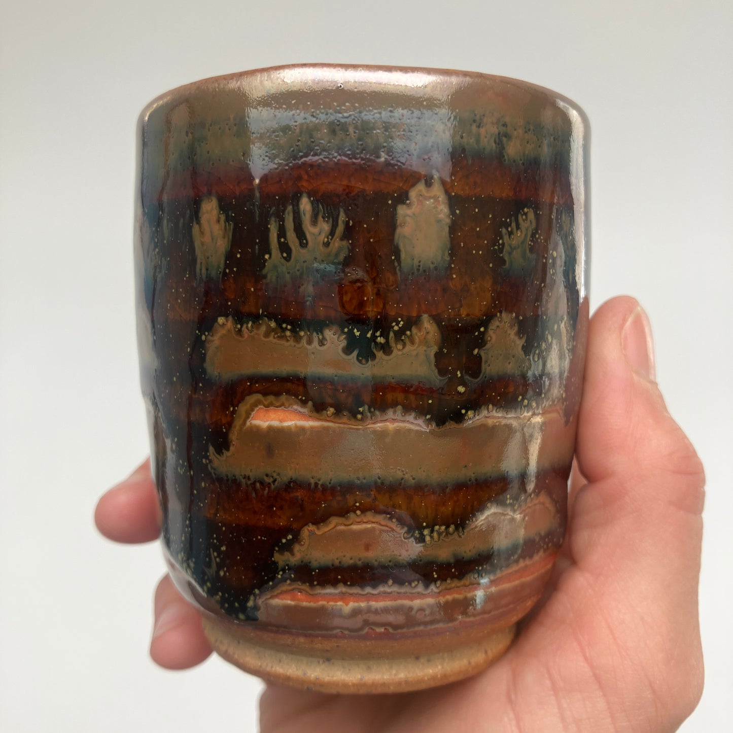 Teacup With Shino and Teadust Glaze Overlay
