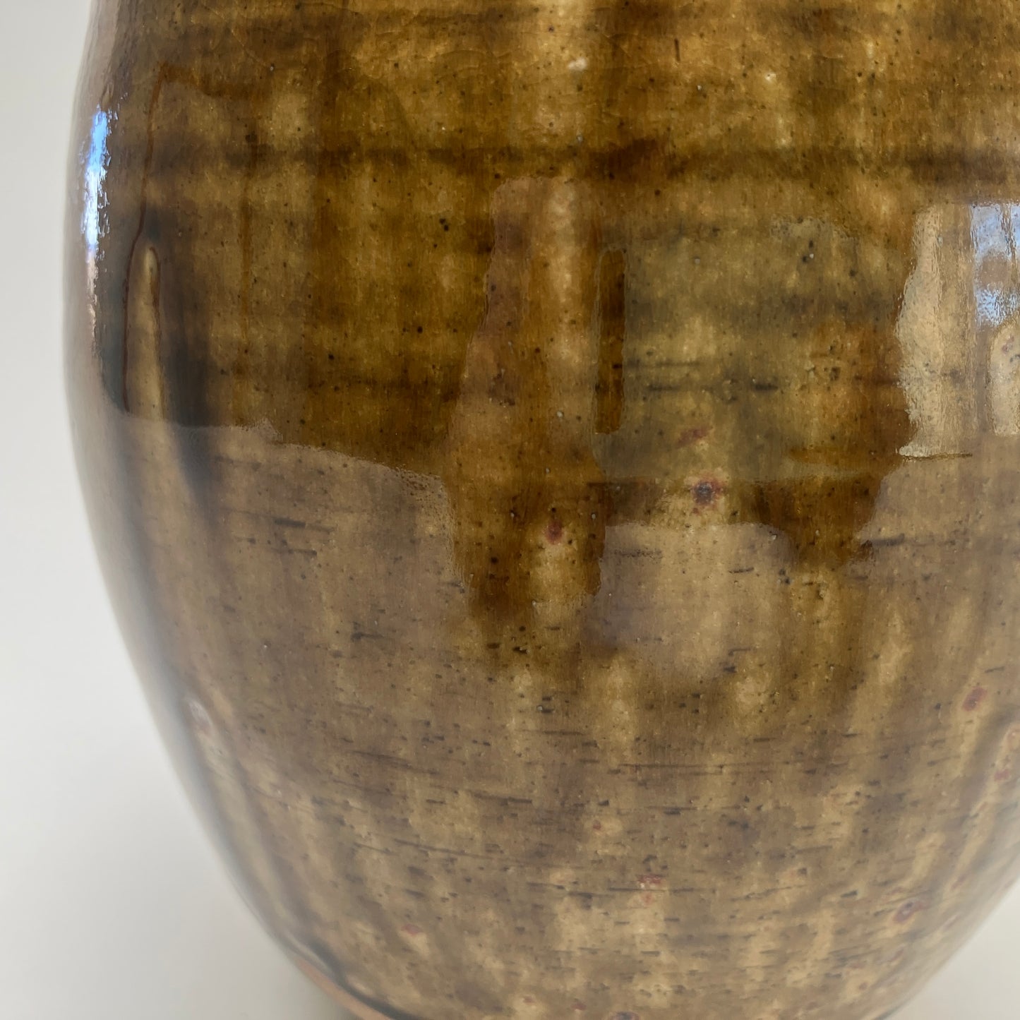 Tall Vase with Amber Ash Glaze and Brushed Slip