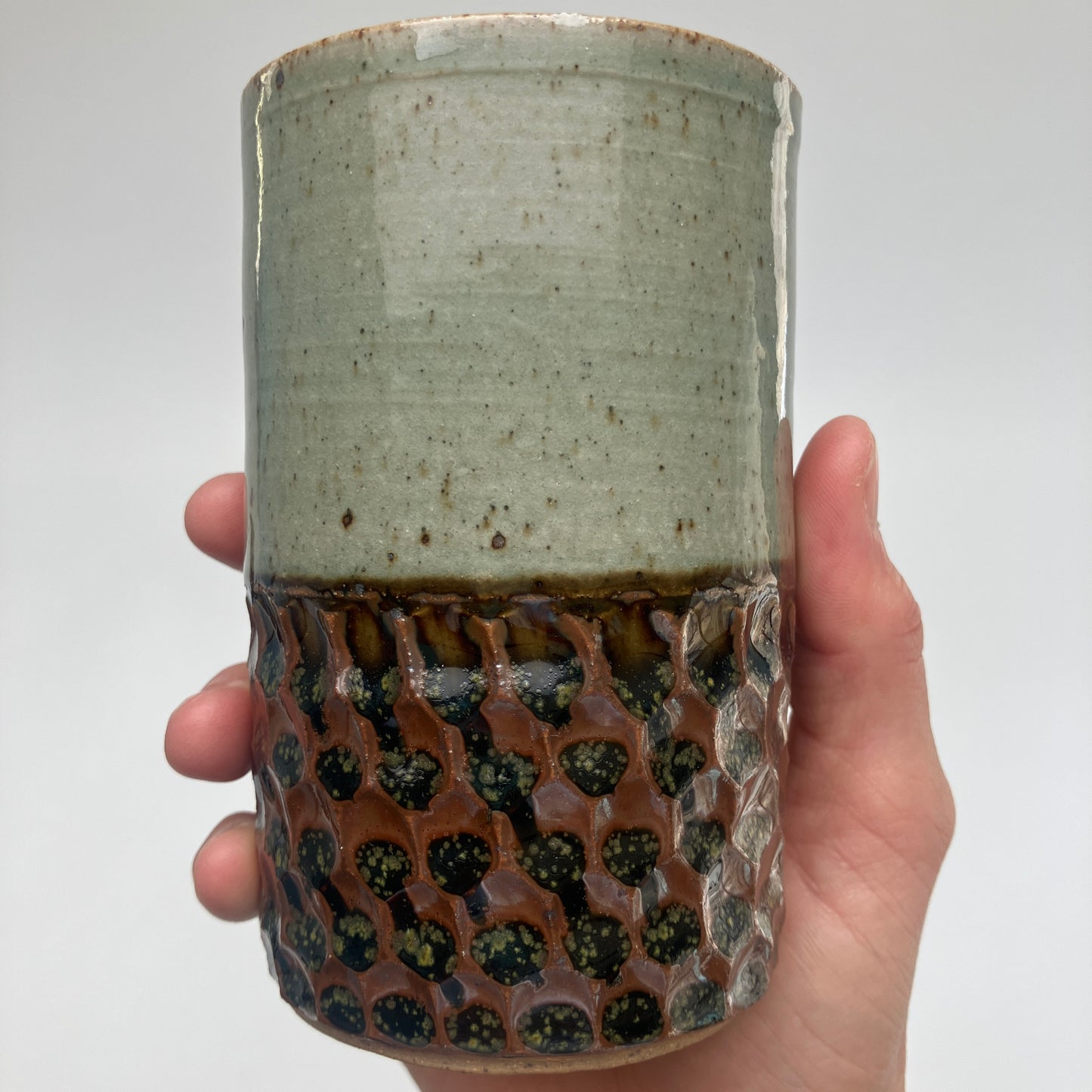 Tumbler With Wheat And Hexagons