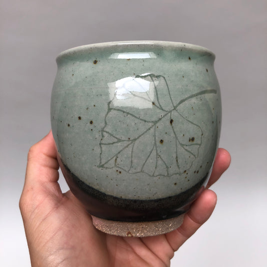 Celadon and Matte Black Mug with Leaf Design